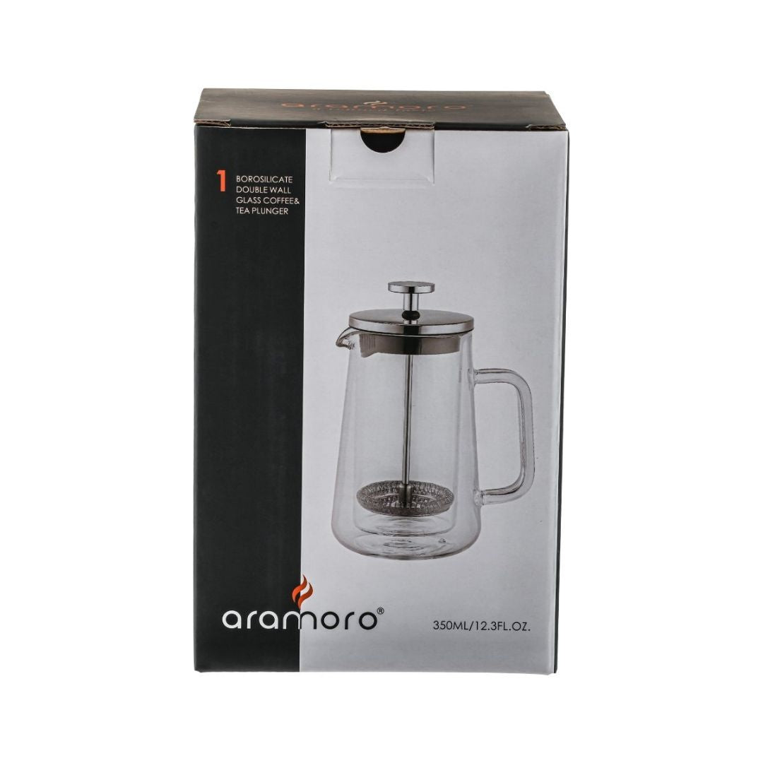 Aramoro Borosilicate Double Wall Glass Coffee & Tea Plunger With Glass Handle