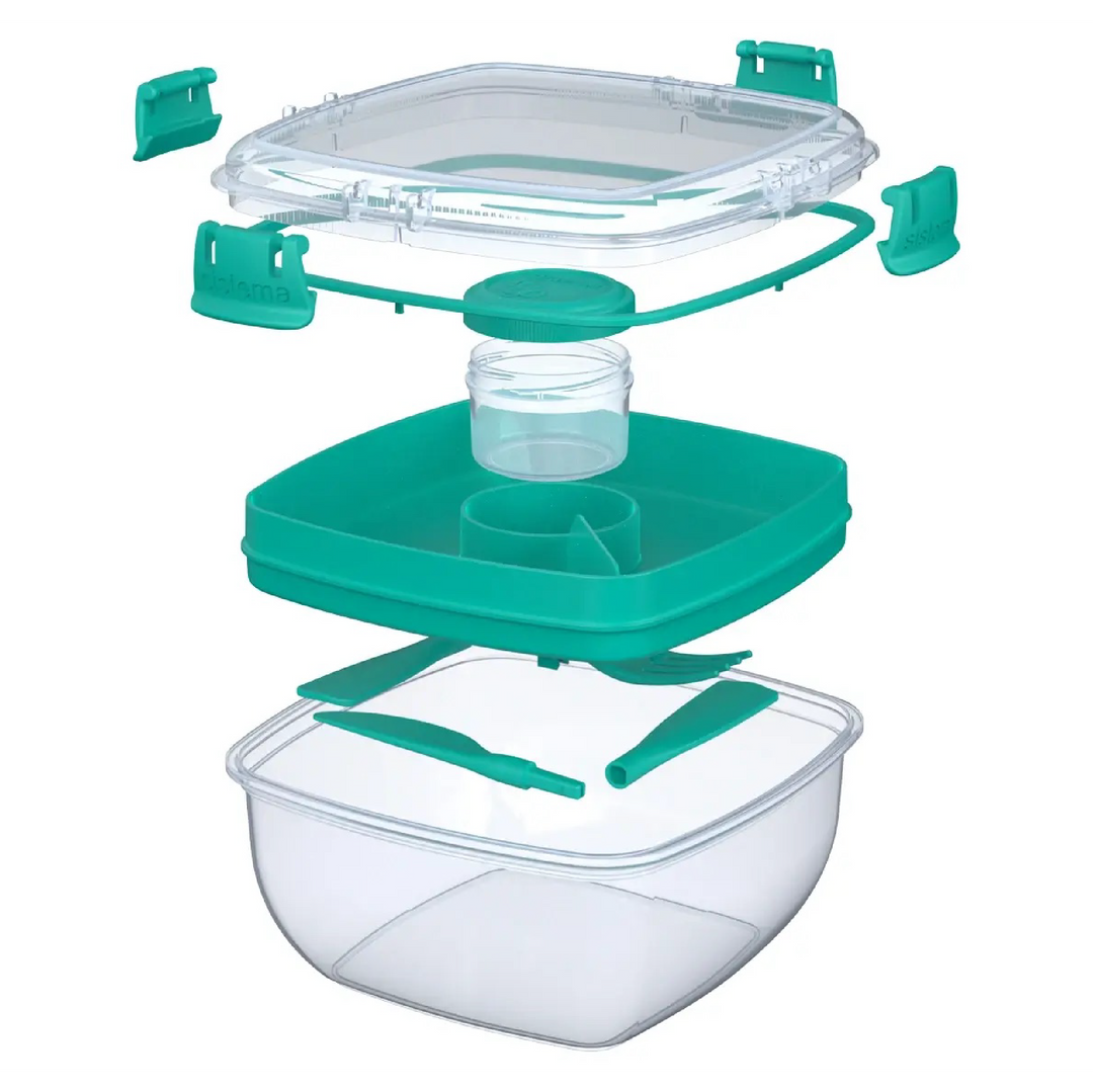 SISTEMA Salad To Go Box With Dividers Container For Dressing And Cutlery