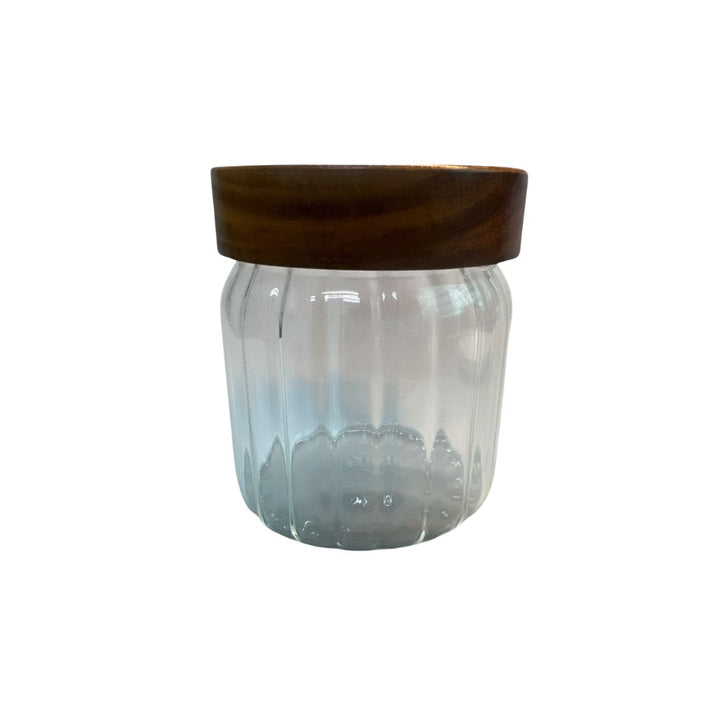 Lustroware High Borosilicated Stripes Glass Storage Jar with Acacia Lid