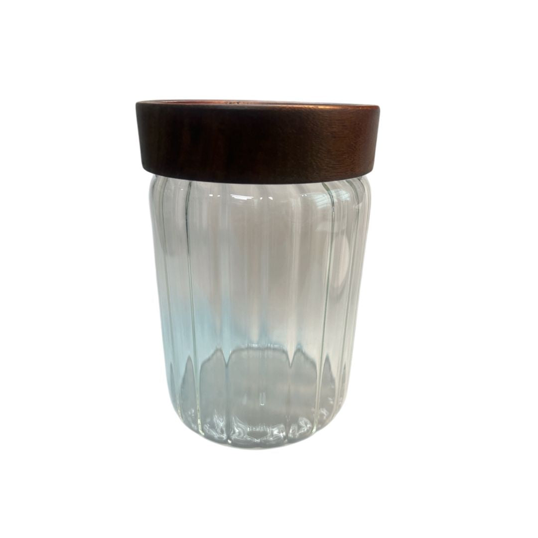 Lustroware High Borosilicated Stripes Glass Storage Jar with Acacia Lid