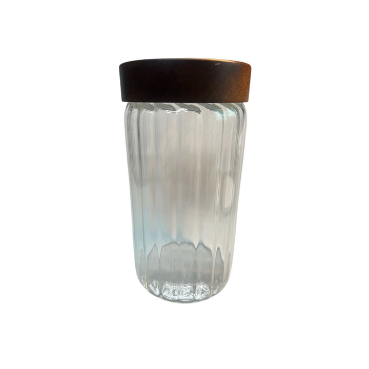 Lustroware High Borosilicated Stripes Glass Storage Jar with Acacia Lid