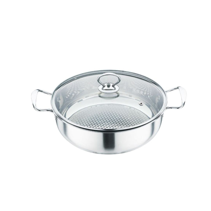 Steelcraft Stainless Steel 26cm Induction Usable Shabu Shabu Hot Pot With Handle & Glass Lid
