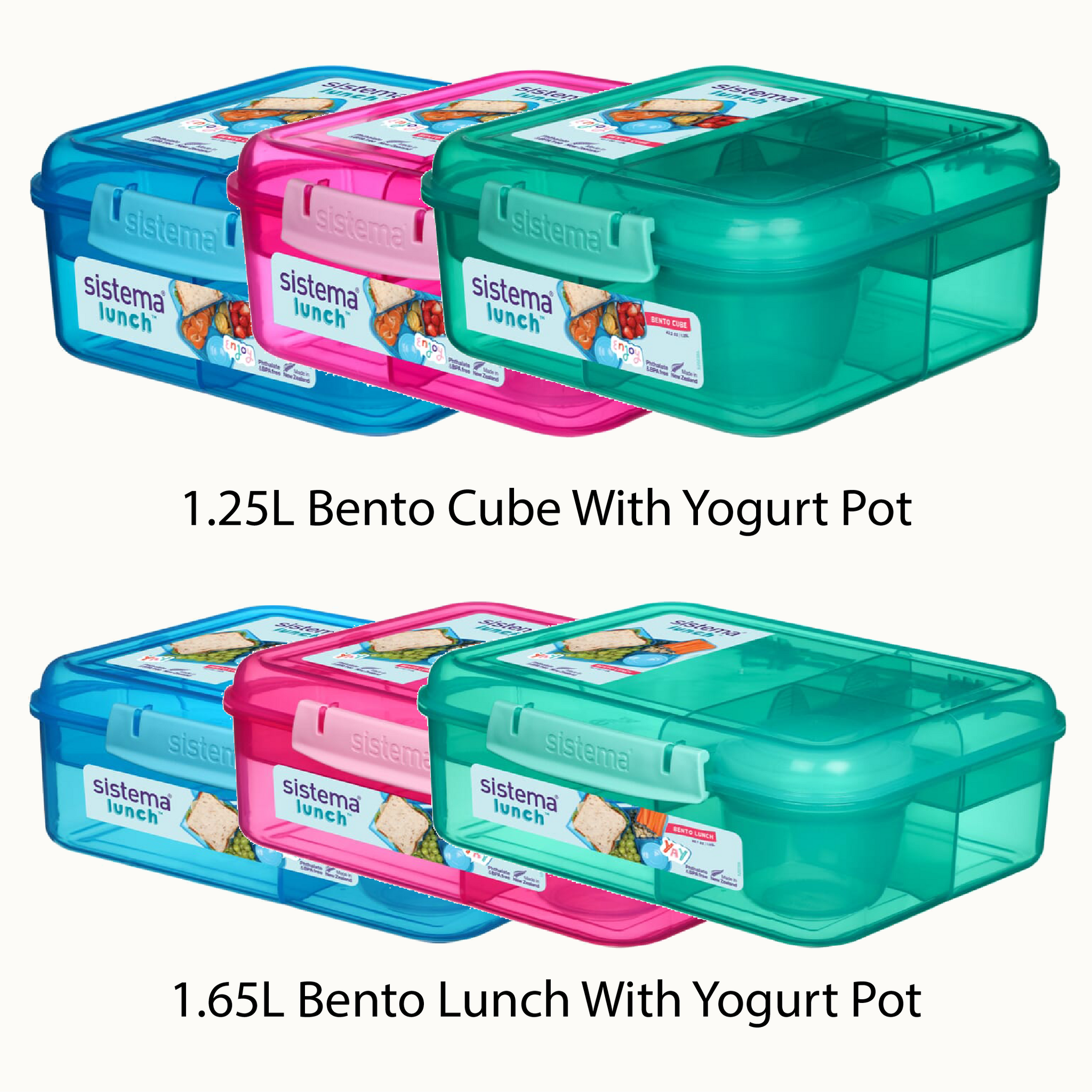 SISTEMA Bento Style Plastic Lunch Cube Box With Yogurt Pot
