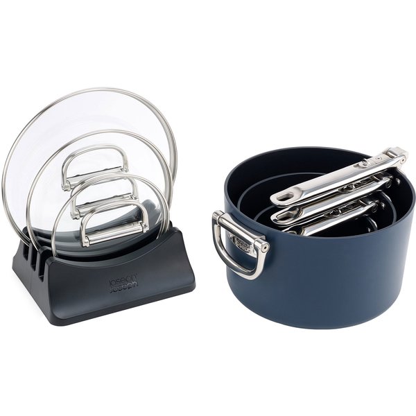 Joseph Joseph Space Folding Handle Ceramic Non-stick 3-piece Blue Saucepan Set