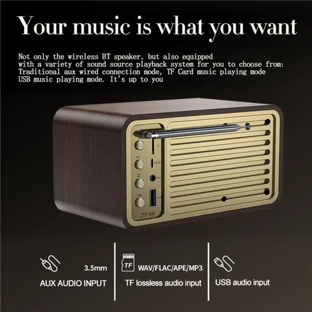ONEDER JY-66 Retro Wooden Wireless Bluetooth FM Radio speaker
