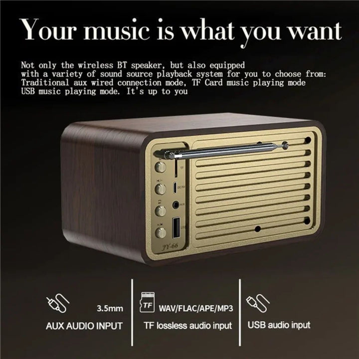 ONEDER JY-66 Retro Wooden Wireless Bluetooth FM Radio speaker