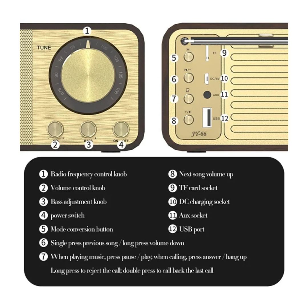 ONEDER JY-66 Retro Wooden Wireless Bluetooth FM Radio speaker