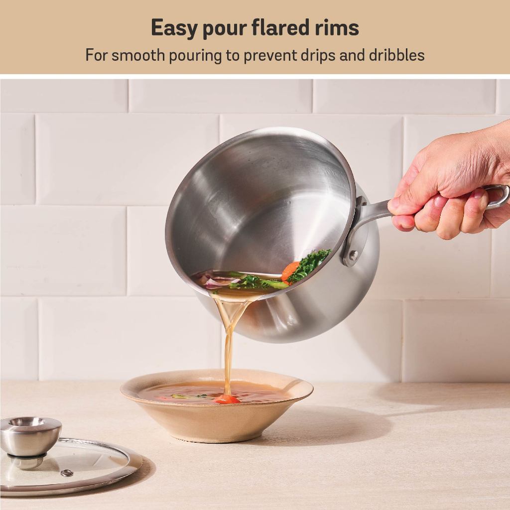 Meyer White Steel Stainless Steel Saucepan with Glass Lid