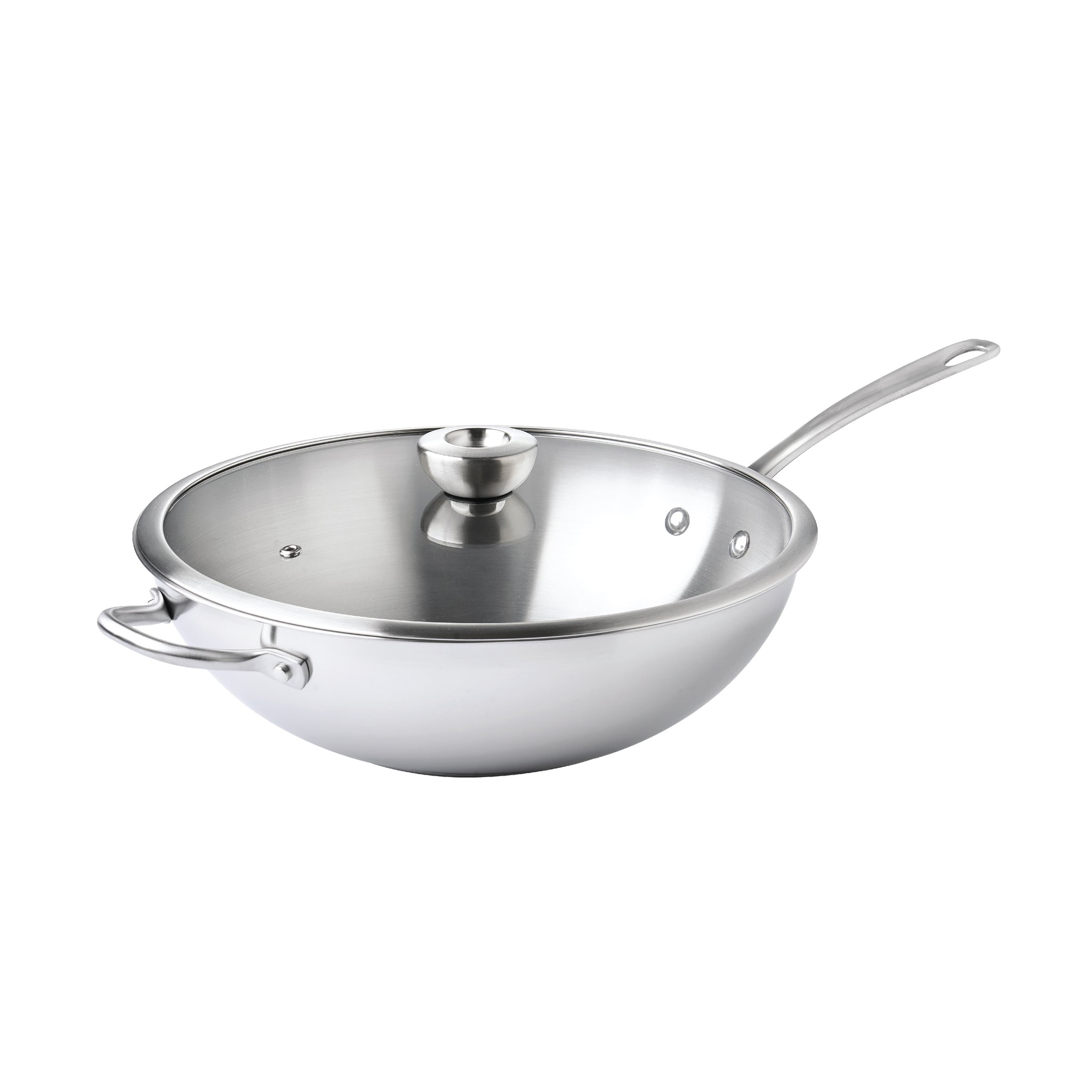 Meyer White Steel Stainless Steel 32cm Stirfry with Glass Lid and Helper Handle