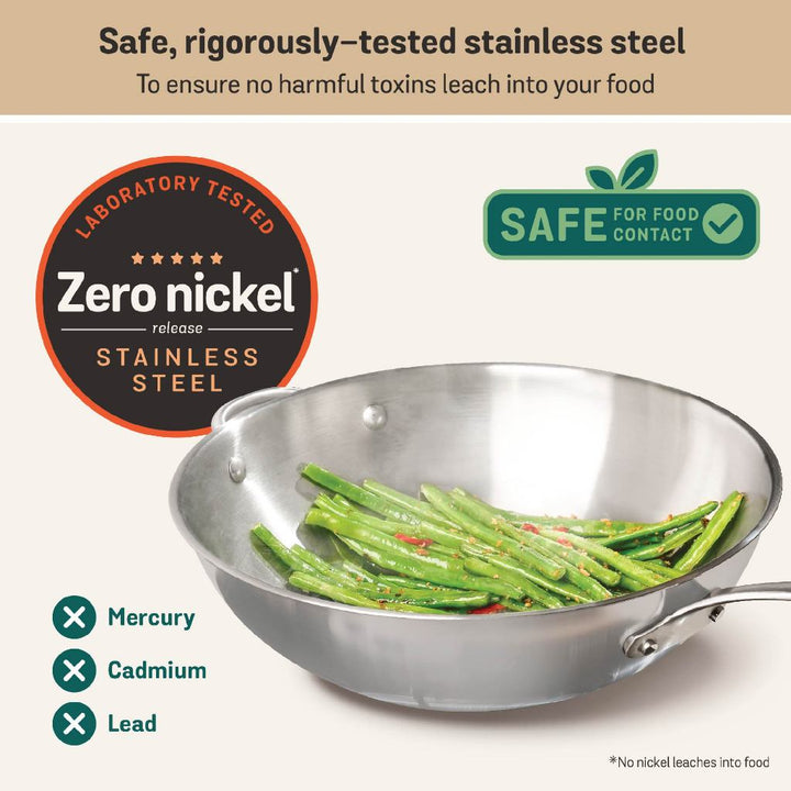 Meyer White Steel Stainless Steel 32cm Stirfry with Glass Lid and Helper Handle