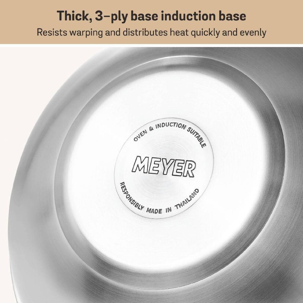 Meyer White Steel Stainless Steel 32cm Stirfry with Glass Lid and Helper Handle