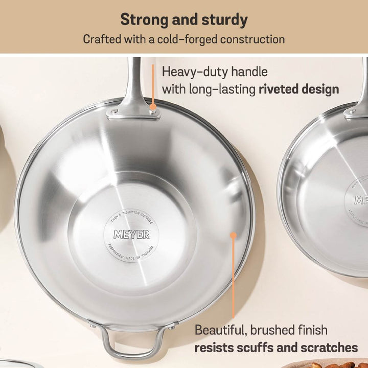 Meyer White Steel Stainless Steel 32cm Stirfry with Glass Lid and Helper Handle
