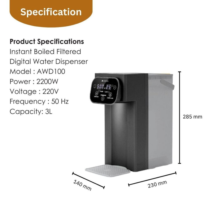 Arden Kitchen 3L Instant Hot Compact Water Dispenser
