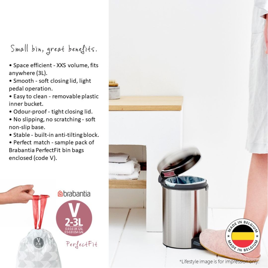 Brabantia NewIcon Pedal Bin XXS Soft Closing 3L