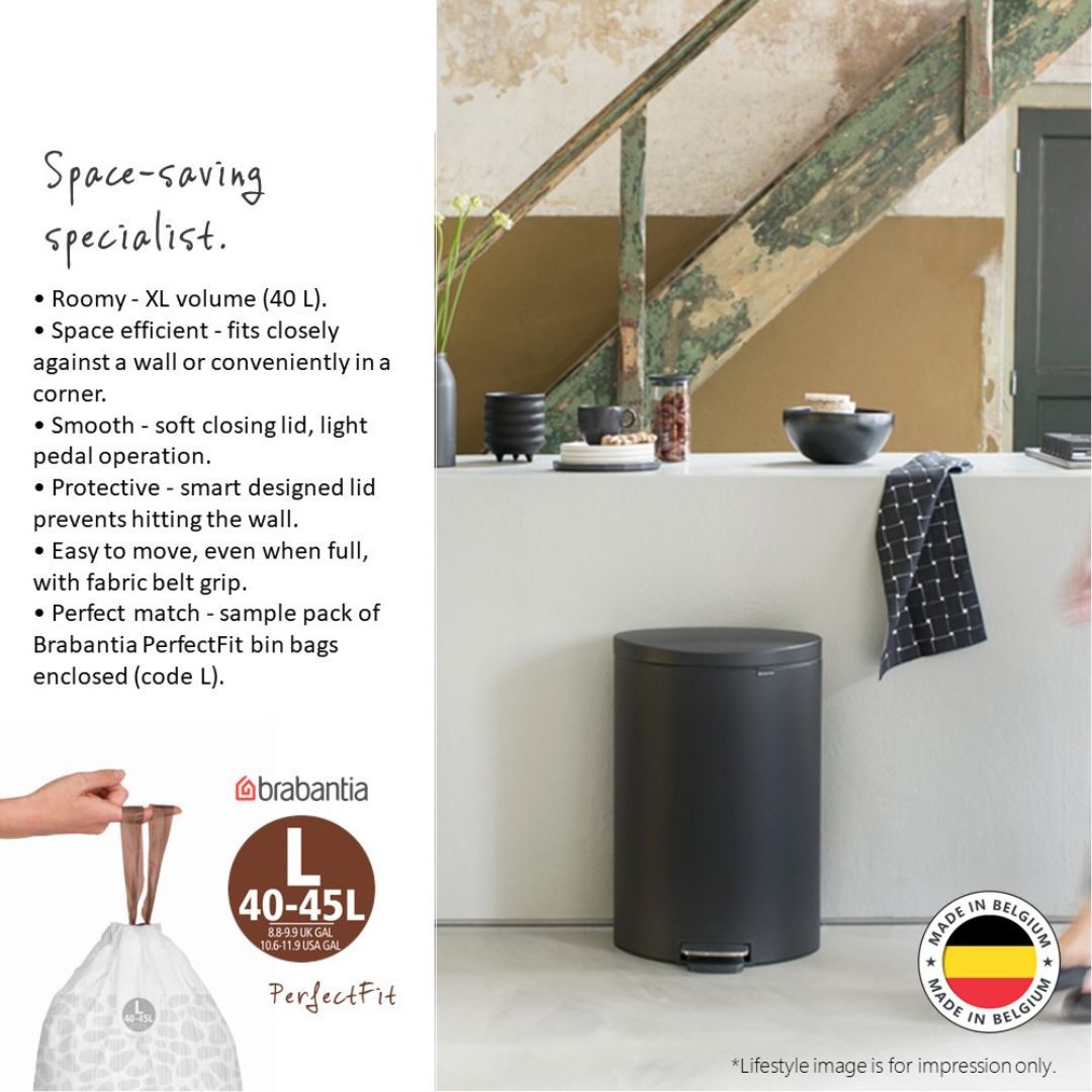 Brabantia Flatback Pedal Bin Xl Soft Closing 40L
