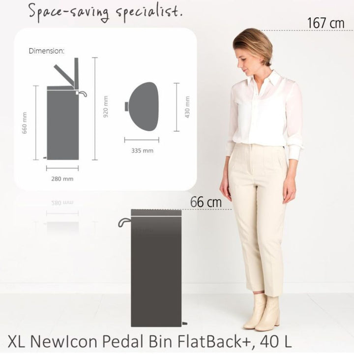Brabantia Flatback Pedal Bin Xl Soft Closing 40L