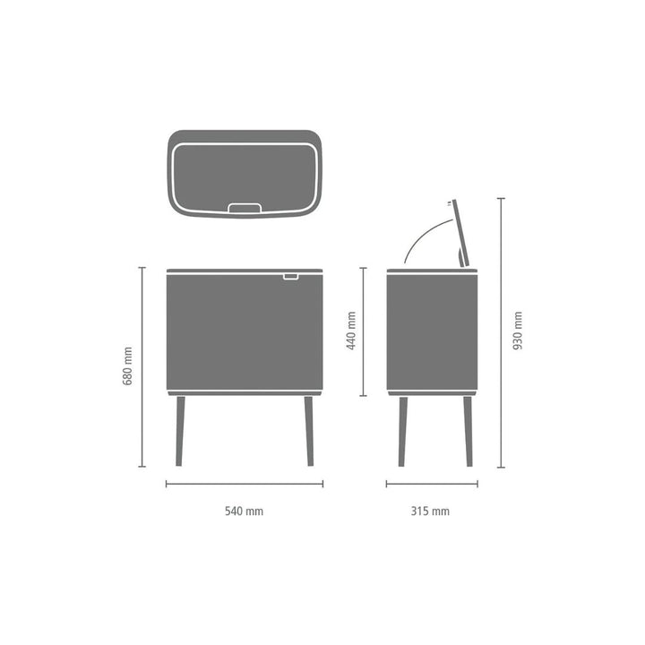 Brabantia Bo Touch Bin 11+23L - Fingerprint Proof Matt Steel