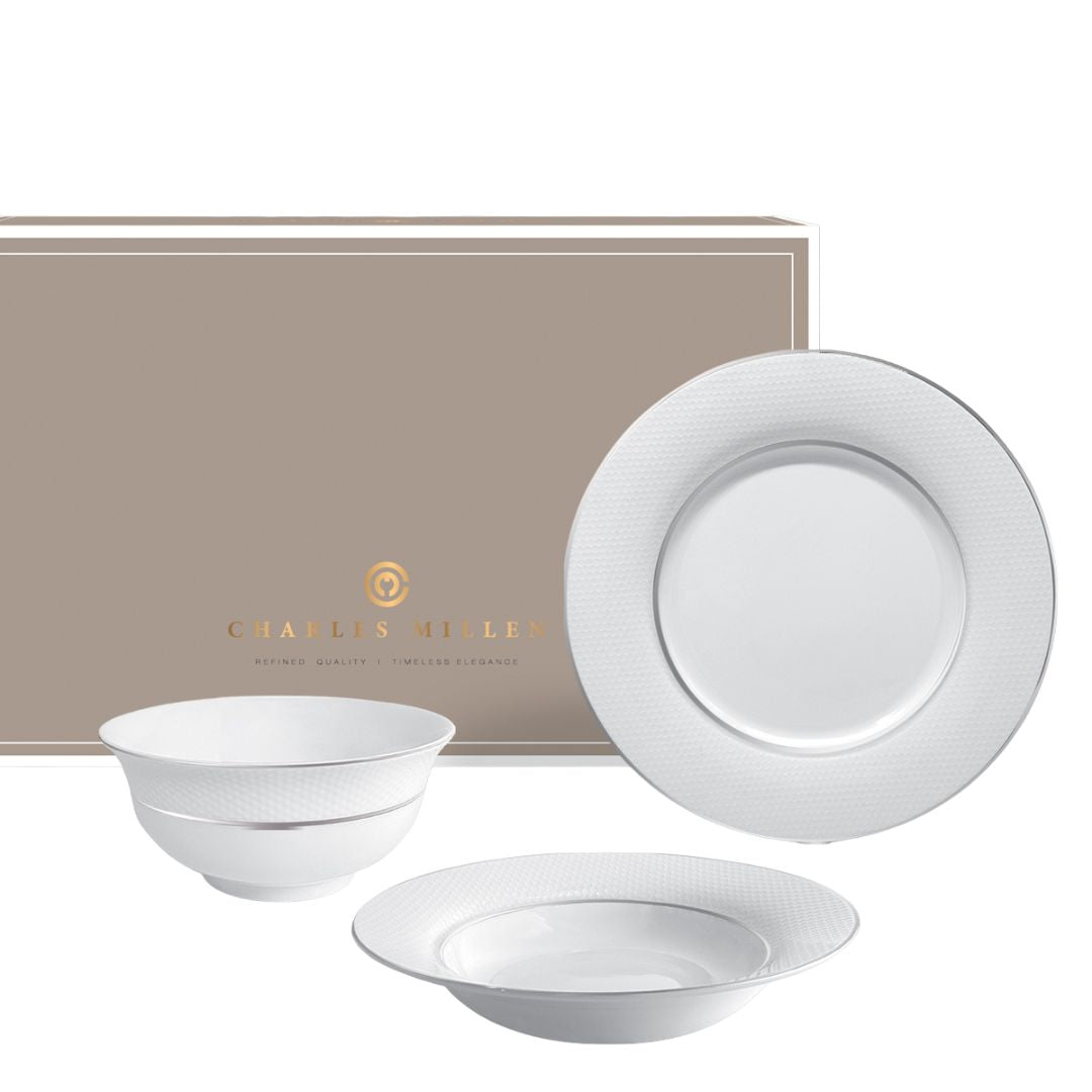 Charles Millen Signature Fine Bone China Collection Vogue Series Good for 6 Entrée Dining Set