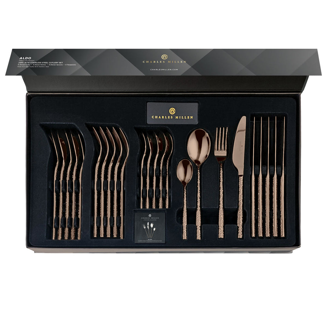 Charles Millen Signature Collection Aldo Mirror Finished Stainless Steel Cutlery Set 24pc
