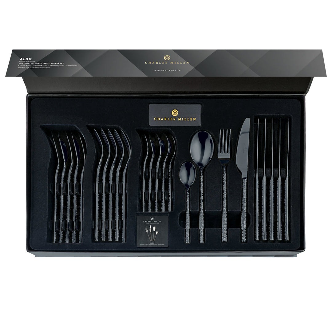 Charles Millen Signature Collection Aldo Mirror Finished Stainless Steel Cutlery Set 24pc