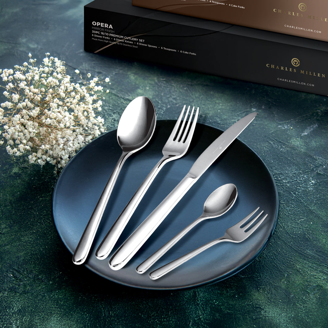 Charles Millen Signature Collection Opera Mirror Finished Stainless Steel Cutlery Set 30pc