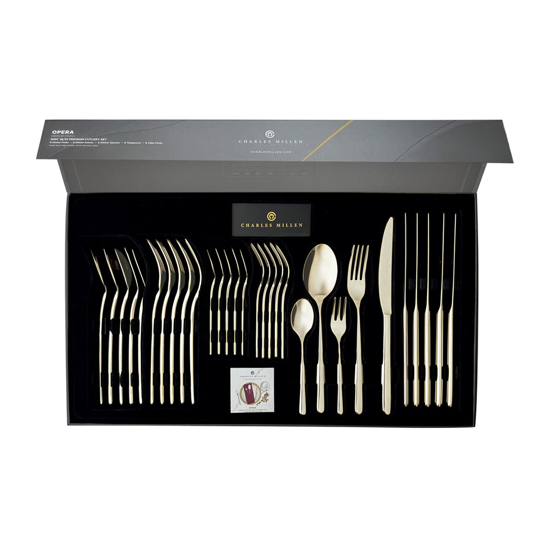 Charles Millen Signature Collection Opera Mirror Finished Stainless Steel Cutlery Set 30pc