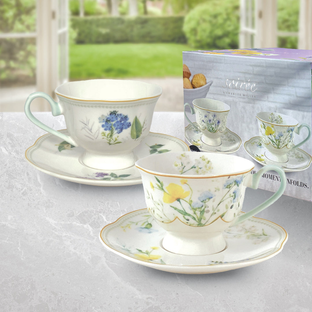 Soiree Botanique 2 Piece Tea/Coffee Cup & Saucer Set