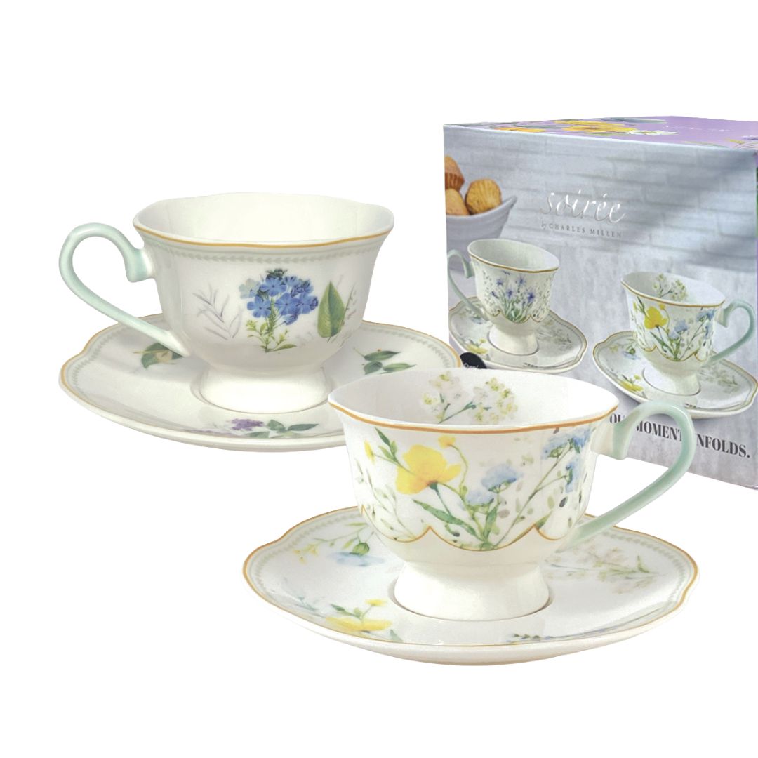 Soiree Botanique 2 Piece Tea/Coffee Cup & Saucer Set