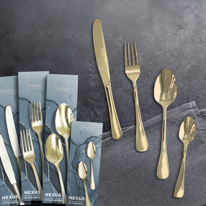 Soiree Nexus Champagne Gold Cutlery Set 6 Pcs
