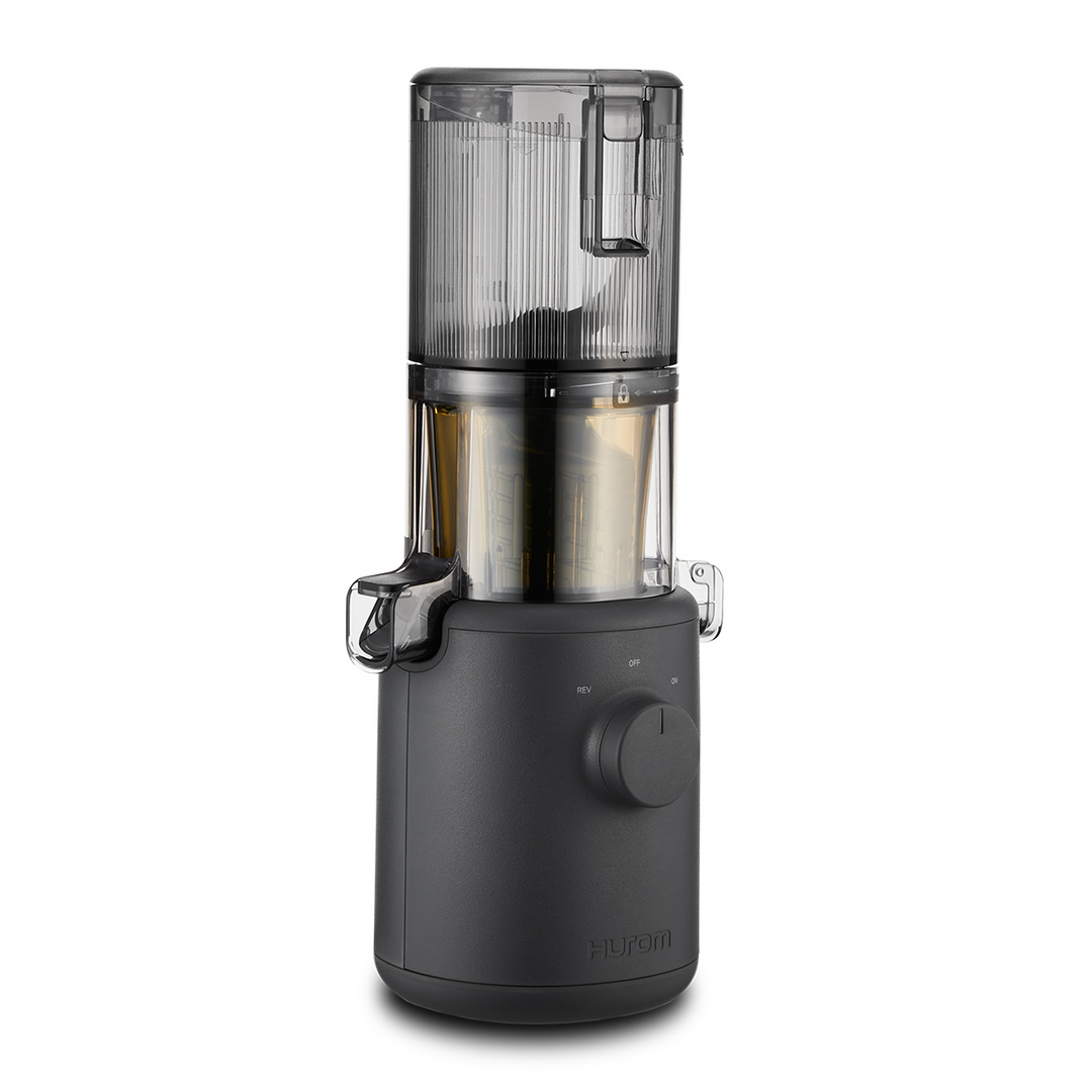 A charcoal black Hurom H-310A Slow Juicer on a white background.