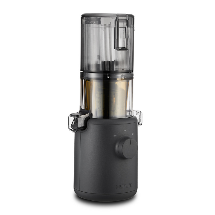 A charcoal black Hurom H-310A Slow Juicer on a white background.