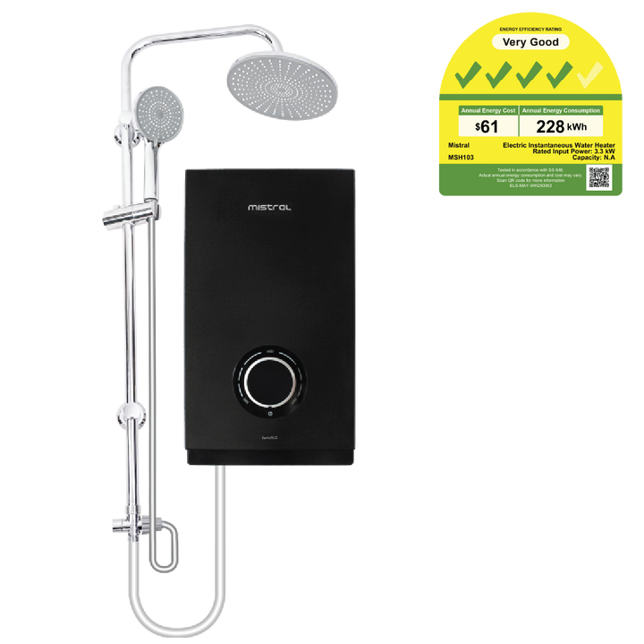 Mistral Shower Heater DC Pump MSH103-WH White, Chrome Rain Shower