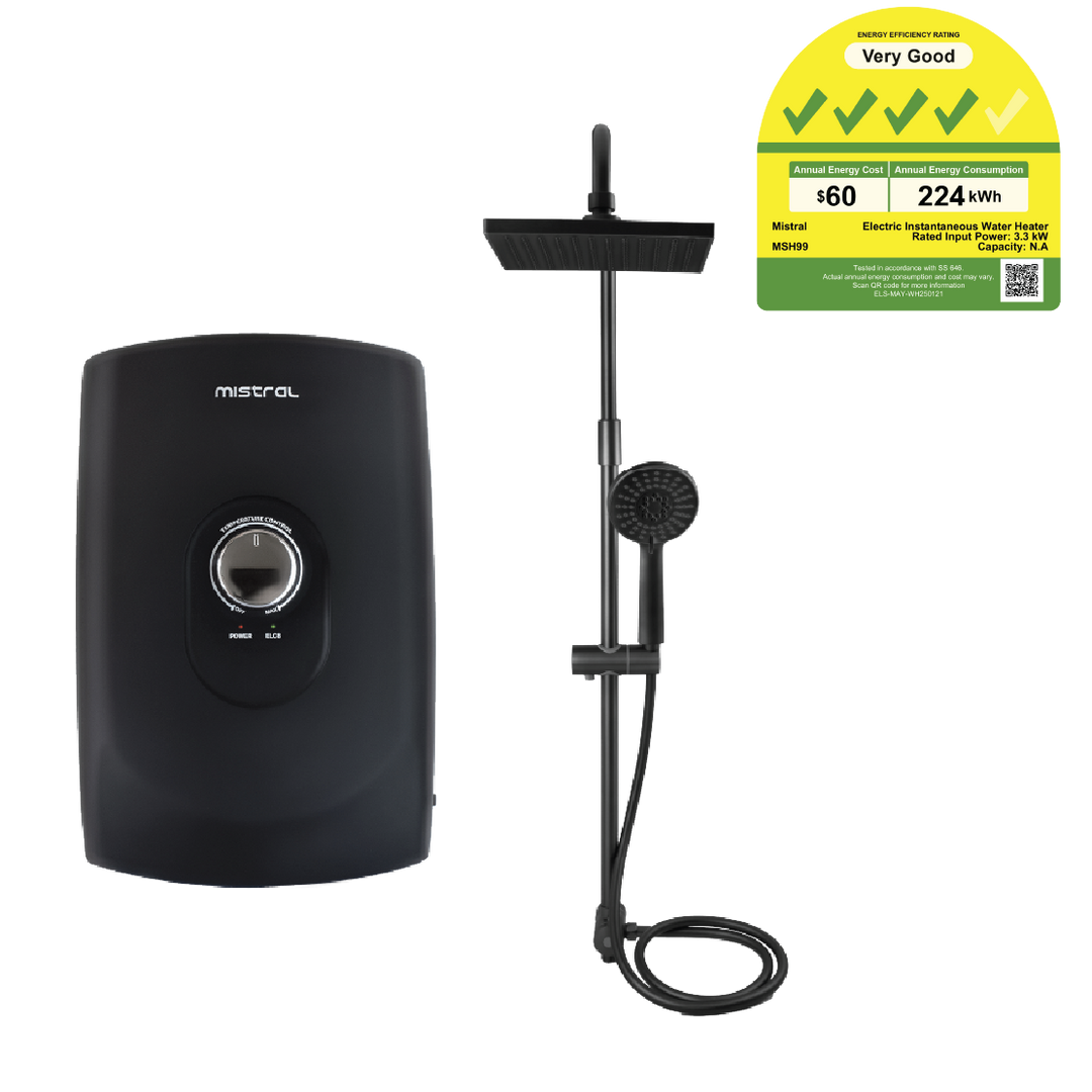 Mistral Instant Shower Heater with Rain Shower MSH99 - Gun Metal