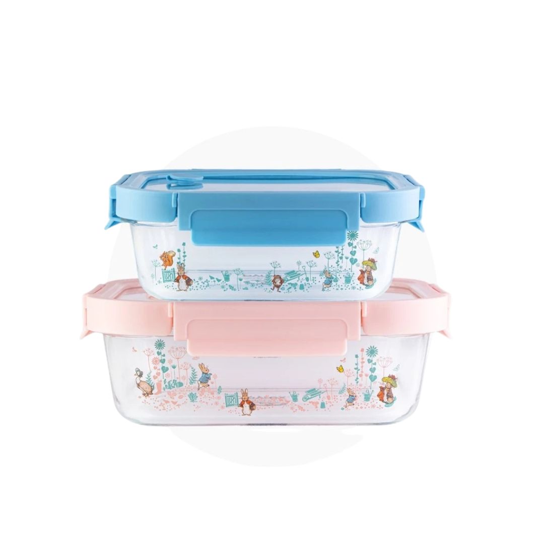 Pyrex x Peter Rabbit 2pc 640ml & 1050ml Rectangle Glass Storage