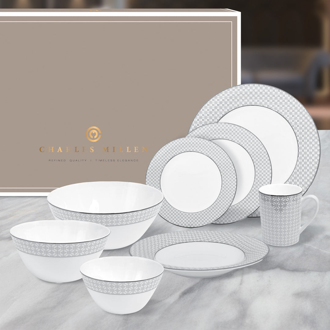 Charles Millen Signature Fine Bone China Collection Vogue Series Enough for 8 Dining Set