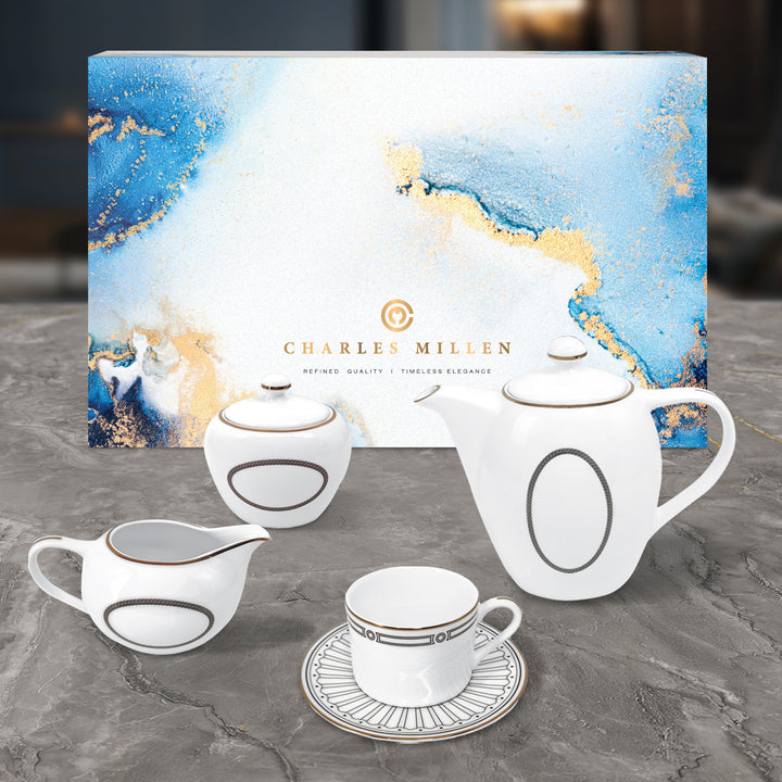 Charles Millen Signature Fine Bone China Collection Vogue Series 9 Piece Tea Set