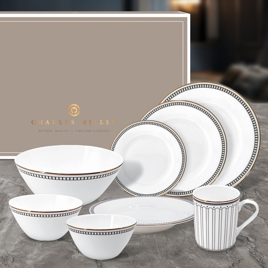Charles Millen Signature Fine Bone China Collection Vogue Series Enough for 8 Dining Set