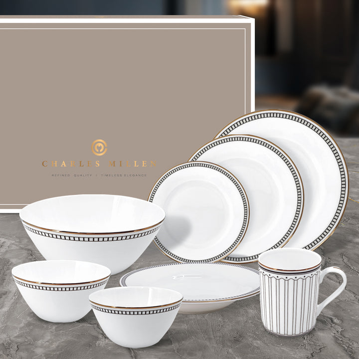 Charles Millen Signature Fine Bone China Collection Vogue Series Enough for 8 Dining Set