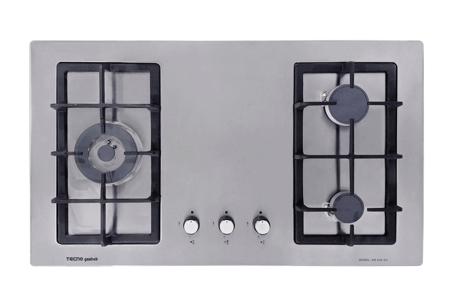Stainless Steel Hob — Stainless Steel — 86cm, V.V.S, INFERNO*; 3 Burners (1x Big, 1x Medium, 1x Small)