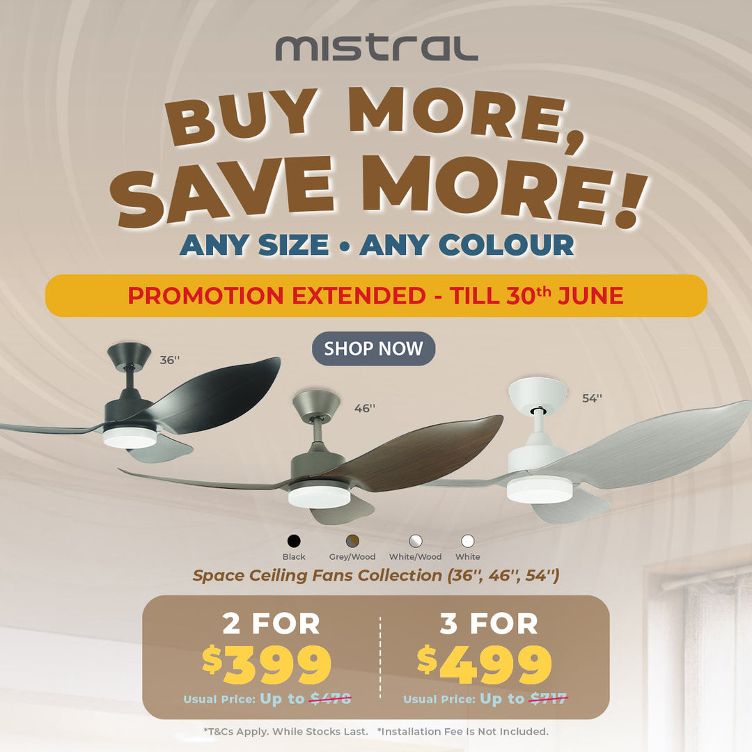Mistral Ceiling Fan-54", 74W(DC 50W,L 24W) Space54-WH/WD Wood/Grey
