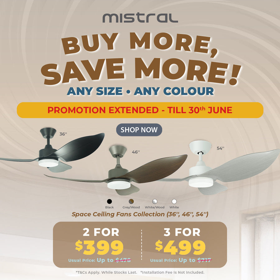 Mistral Ceiling Fan-54", 74W(DC 50W,L 24W) Space54-WH/WD Wood/Grey