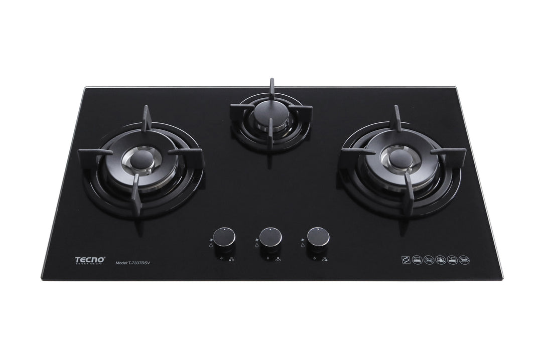 Toughened Glass Hob (SCHOTT) — Black — 76cm; 3 Burners (2x Big, 1x Medium)