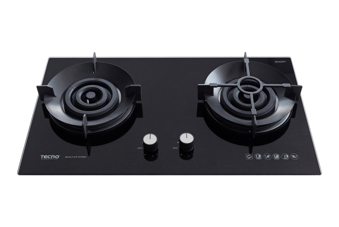 Toughened Glass Hob (SCHOTT) — Black — 78cm, V.V.S; 2 Burners (2x Triple Ring)