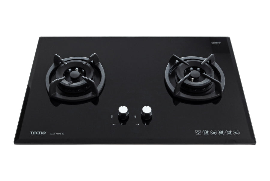 Toughened Glass Hob (SCHOTT) — Black — 75cm, V.V.S, INFERNO*; 2 Burners (2x Big)