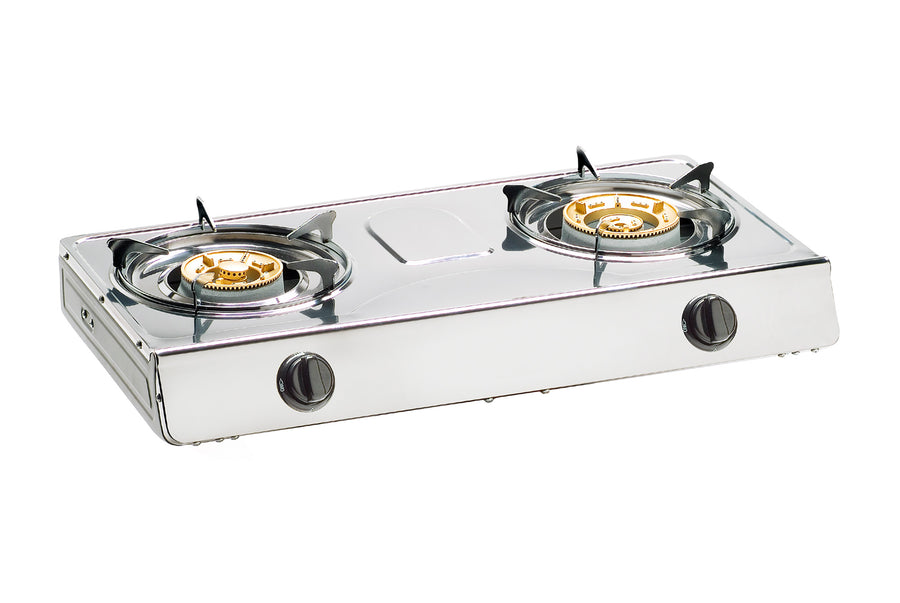 Table Top Stove — Stainless Steel — Gloss Finish, V.V.S; 2 Burner (1x Big, 1x Medium)