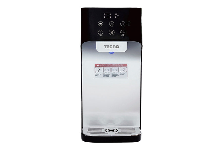 Hot & Cold Water Dispenser — Black w/ Silver Trim — Room, Hot & Cold Water, 5 Stage Filter, Tankless