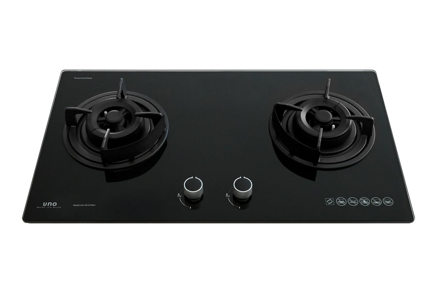 Toughened Glass Hob — Black — 78cm, 2 Burner, Glass; (2x Double Ring)
