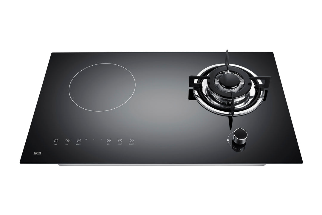 Hybrid Hob — Black Tempered Glass — 73cm 1x Induction Hob, 1x Gas Hob; 2000W, 13Amp