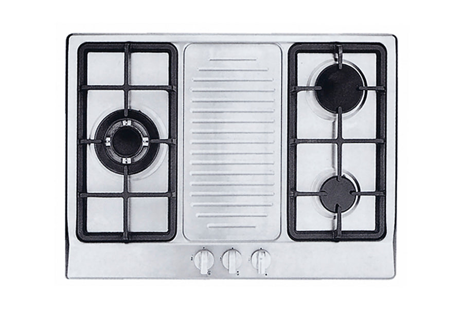 Stainless Steel Hob — Stainless Steel — 68cm, 3 Burner; (1x Triple Ring, 1x Big, 1x Medium)