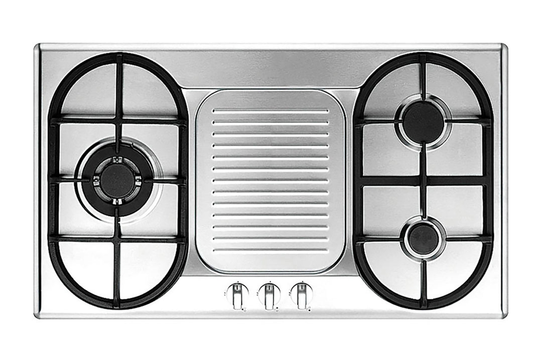 Stainless Steel Hob — Stainless Steel — 86cm, 3 Burner; (1x Triple Ring, 1x Medium,1x Small)